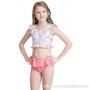 ACVIP Little Girl Floral Top Plaid Skirted Bottom 2 Pieces Set Swimsuit Swimwear Orange B0755CDG4X